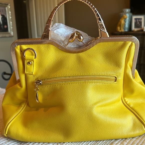 Yellow Floral leather two way Handbag - New - Picture 6 of 12